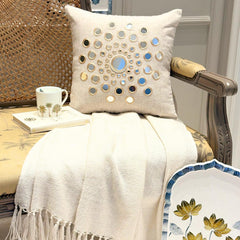 Circle Of Life - Beige Cotton Linen Throw Pillow Cover