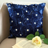 Navy Paradise - Navy Blue Art Silk Throw Pillow Cover