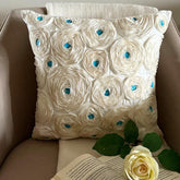 Ivory Roses - Ivory Art Silk Throw Pillow Cover