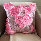 Sweet Kisses - Pink Art Silk Throw Pillow Cover