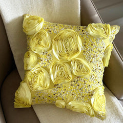 Creamy Yellow Roses - Yellow Art Silk Throw Pillow Cover