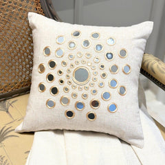 Circle Of Life - Beige Cotton Linen Throw Pillow Cover