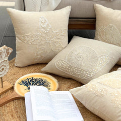 Starfish Pearls - Natural Beige Cotton Linen Throw Pillow Cover
