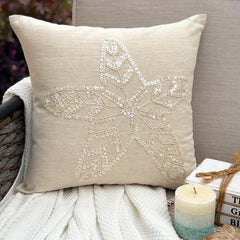 Starfish Pearls - Natural Beige Cotton Linen Throw Pillow Cover