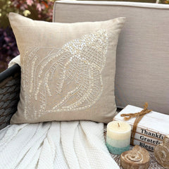 Sea Shell - Natural Beige Cotton Linen Throw Pillow Cover