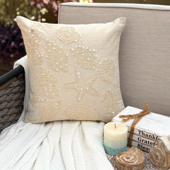 Pearly Sea Bed - Natural Beige Linen Throw Pillow Cover