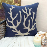 Sea Weed At The Shore - Navy Blue Cotton Linen Throw Pillow Cover