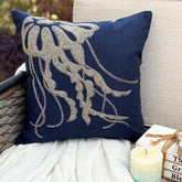 Jelly Fish At The Shore - Navy Blue Cotton Linen Throw Pillow Cover