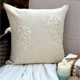 Sea Horse Pearls - Natural Beige Cotton Linen Throw Pillow Cover