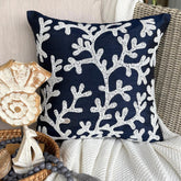 Navy Corals - Navy Blue Art Silk Decorative Euro Sham