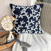 Navy Corals - Navy Blue Art Silk Throw Pillow Cover