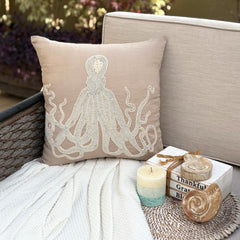 Sea Squid - Mocha Cotton Linen Throw Pillow Cover