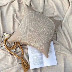 Scallop Shell - Mocha Cotton Linen Throw Pillow Cover