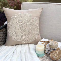 Pearl Weeds - Mocha Cotton Linen Throw Pillow Cover