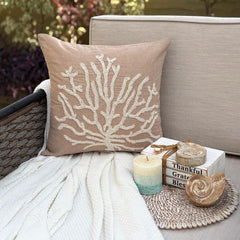 Sea Shrub - Mocha Cotton Linen Throw Pillow Cover