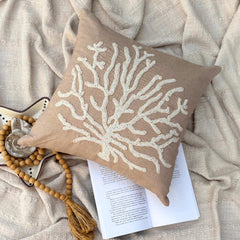 Sea Shrub - Mocha Cotton Linen Throw Pillow Cover