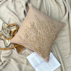 Jute Drought - Beige Cotton Linen Throw Pillow Cover