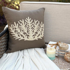 Coral Harvest - Brown Cotton Linen Throw Pillow Cover