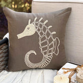 Noble Sea Horse - Brown Cotton Linen Throw Pillow Cover