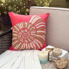 Coral Sea Shells - Coral Pink Cotton Linen Throw Pillow Cover