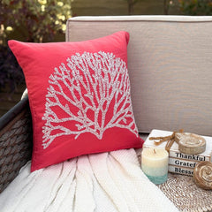 Coral Pink Cotton Linen Throw Pillow Cover - White Forest