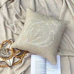 Sea Shell - Natural Beige Cotton Linen Throw Pillow Cover