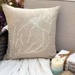 Sea Shell - Natural Beige Cotton Linen Throw Pillow Cover