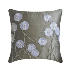 Floral Whispers - Gray Art Silk Throw Pillow Cover