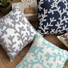 Silver & White Art Silk Throw Pillow Cover - Silver Coral