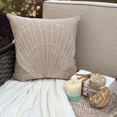 Scallop Shell - Mocha Cotton Linen Throw Pillow Cover