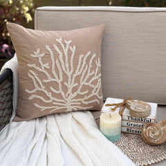 Sea Shrub - Mocha Cotton Linen Throw Pillow Cover