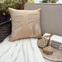 Shell Mates - Beige Cotton Linen Throw Pillow Cover