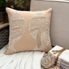 Shell Mates - Beige Cotton Linen Throw Pillow Cover
