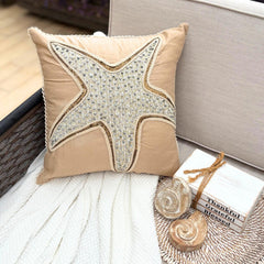 Starfish Spectrum - Beige Linen Throw Pillow Cover