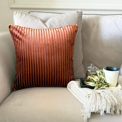 Rust Velvet Throw Pillow Cover - Rust Lines