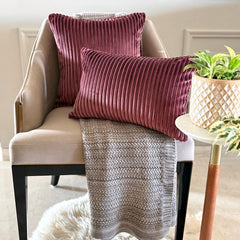 Wine Velvet Throw Pillow Cover - Wine Lines