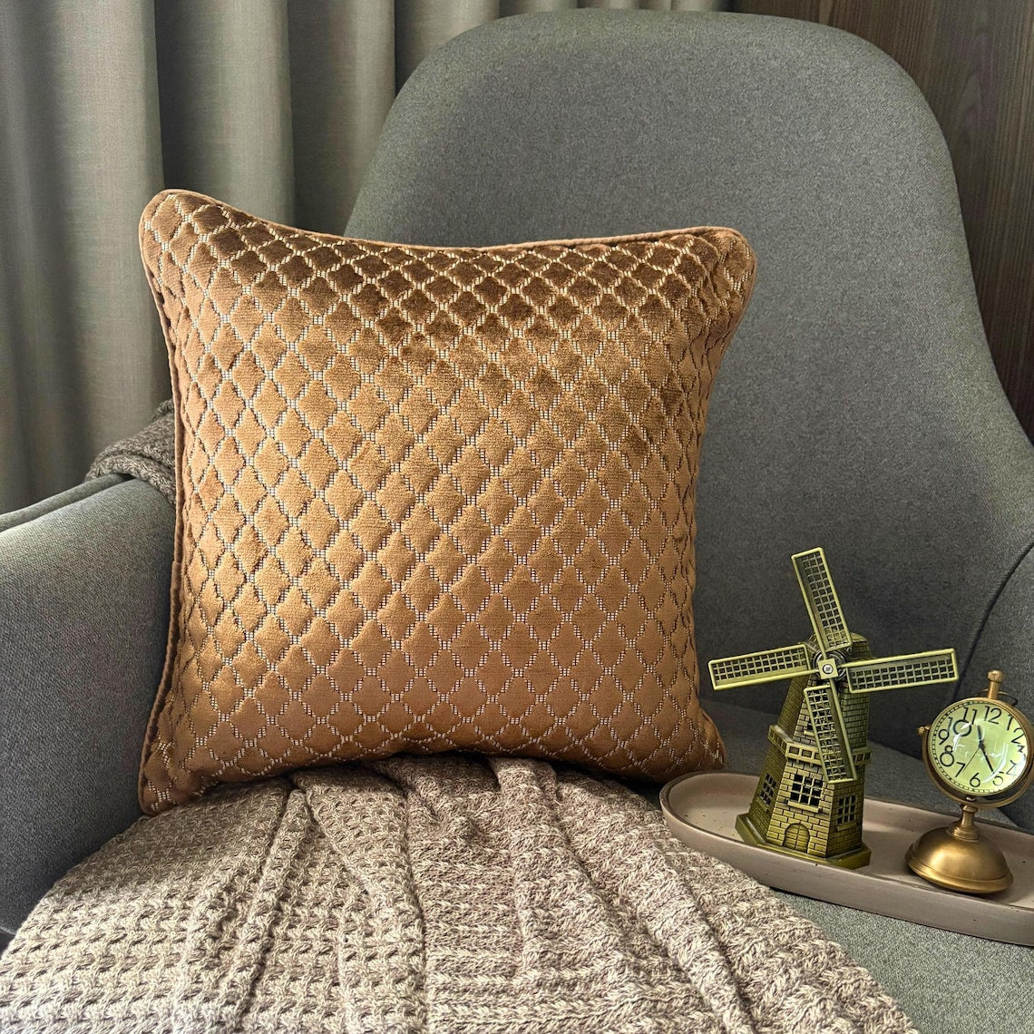 Geolattice Brown Throw Pillow Cover