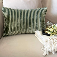 Sage Velvet Throw Pillow Cover - Sage Lines