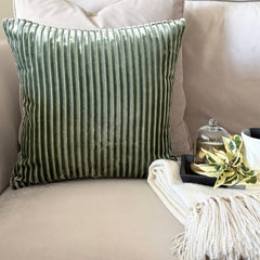 Sage Velvet Lumbar Pillow Cover - Sage Ribbed
