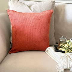 Rust Velvet Lumbar Pillow Cover - Rust Grooved
