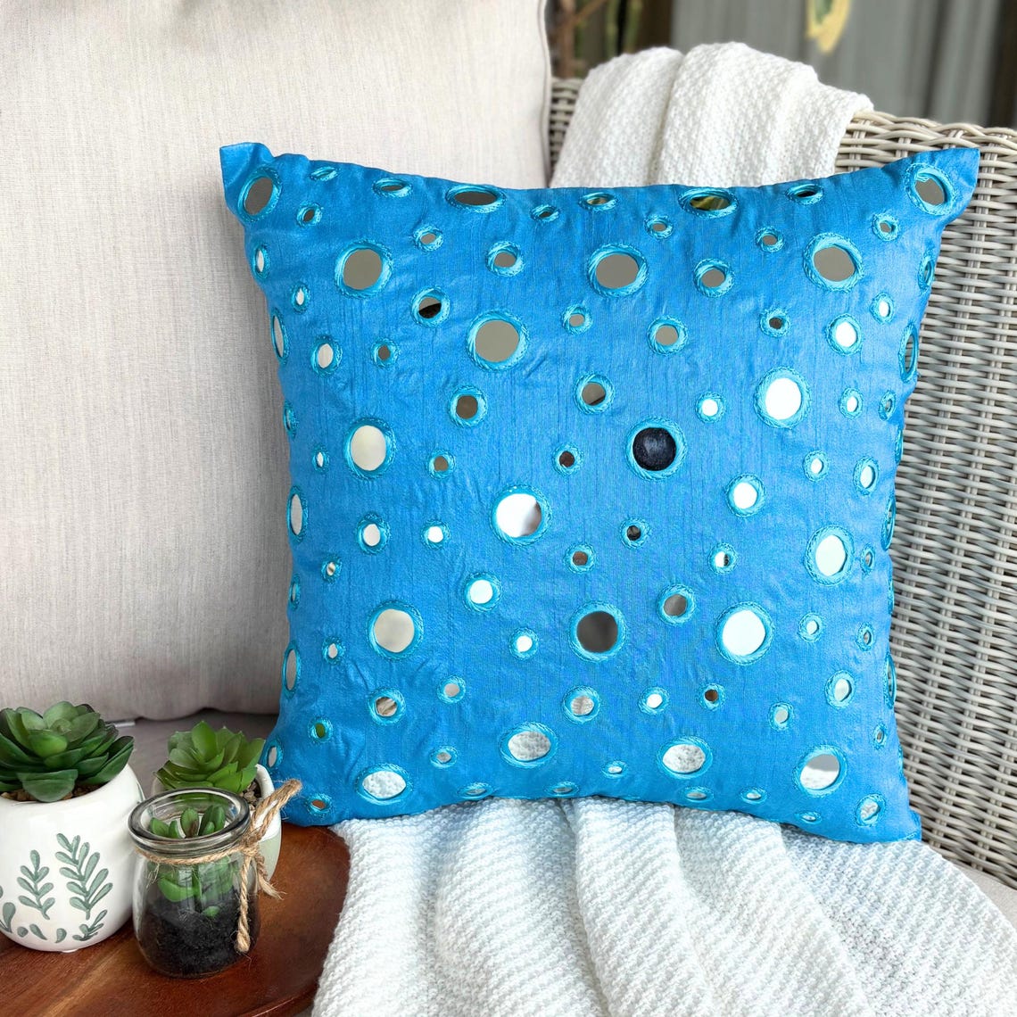 Blue Mirror Pillow Cover