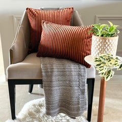 Rust Velvet Throw Pillow Cover - Rust Lines