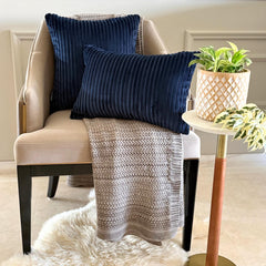 Navy Blue Velvet Lumbar Pillow Cover - Navy Ribbed