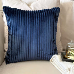Navy Blue Velvet Lumbar Pillow Cover - Navy Ribbed