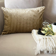 Beige Velvet Throw Pillow Cover - Beige Lines