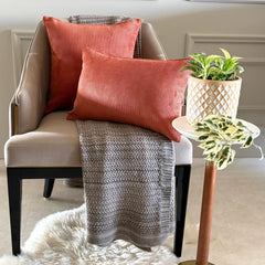 Rust Velvet Lumbar Pillow Cover - Rust Grooved