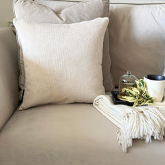 Ivory Velvet Lumbar Pillow Cover - Ivory Grooved