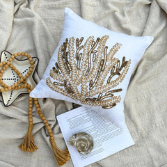 Sea Weed Flow - Ivory Linen Throw Pillow Cover