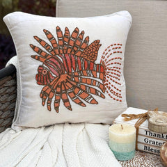Koi Carp - Orange Linen Throw Pillow Cover