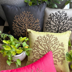 Celebrated Tree - Black Art Silk Throw Pillow Cover